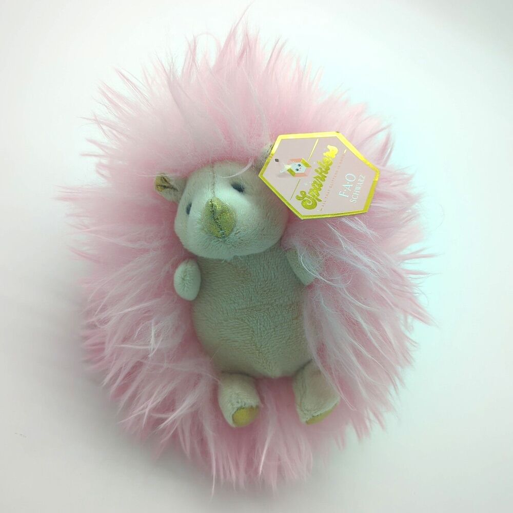 FAO Schwarz Sparklers Pink Fluffy Hedgehog Stuffed Animal Plush Toy NWT NEW